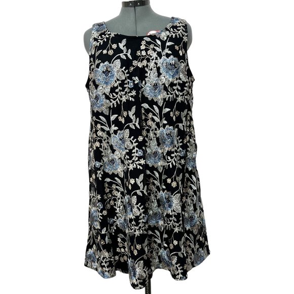 Signature by Robbie Bee Sz 1X  Black/Beige Embroidered Overlay Sleeveless A-Line - Picture 5 of 8